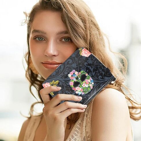 1PCS Vintage Skull Coin Purse Elegant Rose Skull Small Wallet Mini Black Skull Cosmetic Bag with Zipper for Women in Saudi Arabia