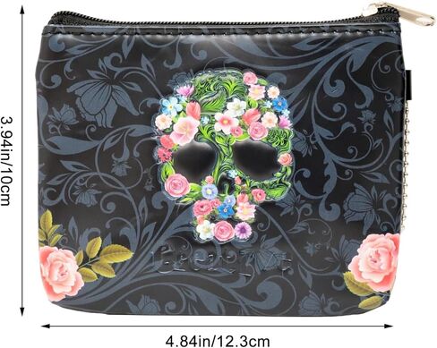 1PCS Vintage Skull Coin Purse Elegant Rose Skull Small Wallet Mini Black Skull Cosmetic Bag with Zipper for Women in Saudi Arabia
