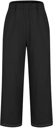 Womens Cotton Linen Pants High Waisted Wide Leg Lounge Pant Casual Summer Resort Wear Cropped Trousers Capris in Saudi Arabia