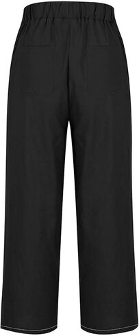 Womens Cotton Linen Pants High Waisted Wide Leg Lounge Pant Casual Summer Resort Wear Cropped Trousers Capris in Saudi Arabia