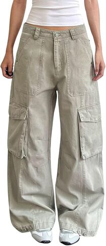 السراويل البضائع الفضفاضة للنساء والرجال عالية الخصر Y2k الهيب هوب السراويل الجرونج مستقيم الساق مع جيوب الملابس الكاجوال in Kuwait