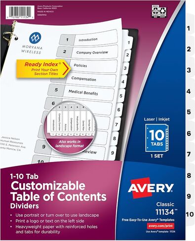 5 فواصل علامات تبويب من Avery لـ 3 مجلدات حلقية، جدول محتويات قابل للتخصيص، علامات تبويب بيضاء كلاسيكية، 6 مجموعات (11821) in Kuwait