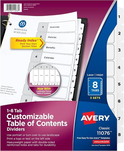 5 فواصل علامات تبويب من Avery لـ 3 مجلدات حلقية، جدول محتويات قابل للتخصيص، علامات تبويب بيضاء كلاسيكية، 6 مجموعات (11821) in Kuwait