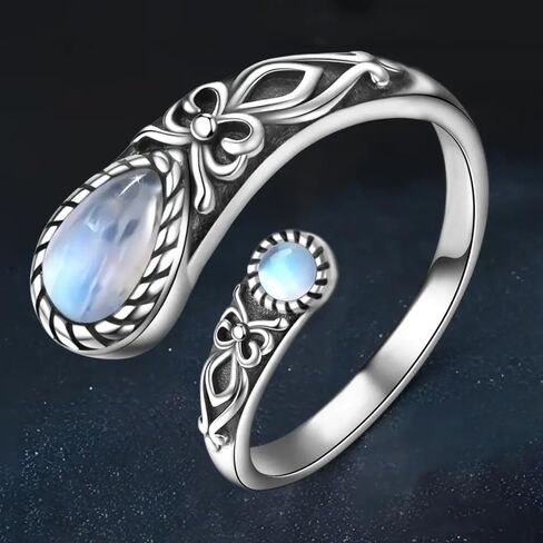 Vintage Simulated Moonstone Opening Rings Retro Party Jewelry for Women Aesthetic Adjustable Accessories in Saudi Arabia