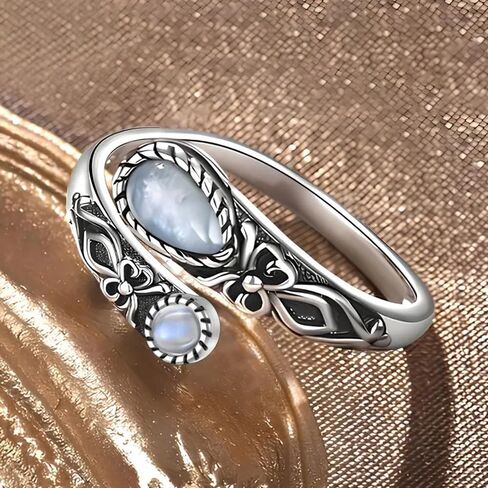 Vintage Simulated Moonstone Opening Rings Retro Party Jewelry for Women Aesthetic Adjustable Accessories in Saudi Arabia
