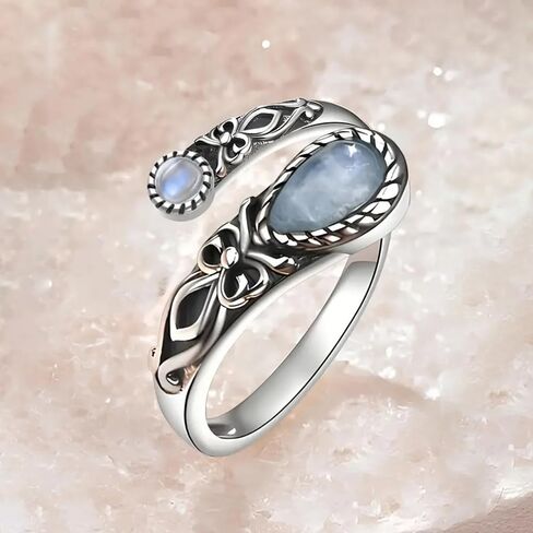 Vintage Simulated Moonstone Opening Rings Retro Party Jewelry for Women Aesthetic Adjustable Accessories in Saudi Arabia