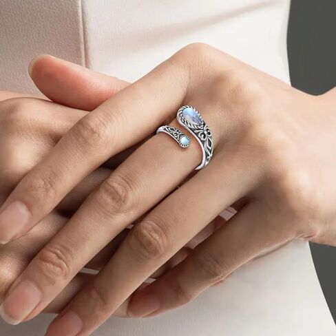 Vintage Simulated Moonstone Opening Rings Retro Party Jewelry for Women Aesthetic Adjustable Accessories in Saudi Arabia