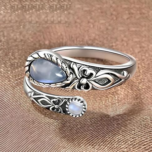 Vintage Simulated Moonstone Opening Rings Retro Party Jewelry for Women Aesthetic Adjustable Accessories in Saudi Arabia