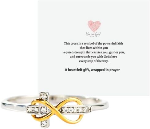 Infinity Cross Ring for Women | Adjustable Sterling Silver Faith Ring with 18K Gold Plating & Cubic Zirconia | Christian Jewelry Gift for Woman, Girls of Faith | Baptism, or Confirmation Gift | You Are Loved Jewelry in Saudi Arabia