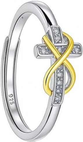 Infinity Cross Ring for Women | Adjustable Sterling Silver Faith Ring with 18K Gold Plating & Cubic Zirconia | Christian Jewelry Gift for Woman, Girls of Faith | Baptism, or Confirmation Gift | You Are Loved Jewelry in Saudi Arabia