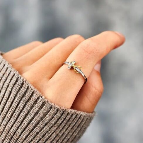 Infinity Cross Ring for Women | Adjustable Sterling Silver Faith Ring with 18K Gold Plating & Cubic Zirconia | Christian Jewelry Gift for Woman, Girls of Faith | Baptism, or Confirmation Gift | You Are Loved Jewelry in Saudi Arabia