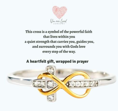 Infinity Cross Ring for Women | Adjustable Sterling Silver Faith Ring with 18K Gold Plating & Cubic Zirconia | Christian Jewelry Gift for Woman, Girls of Faith | Baptism, or Confirmation Gift | You Are Loved Jewelry in Saudi Arabia