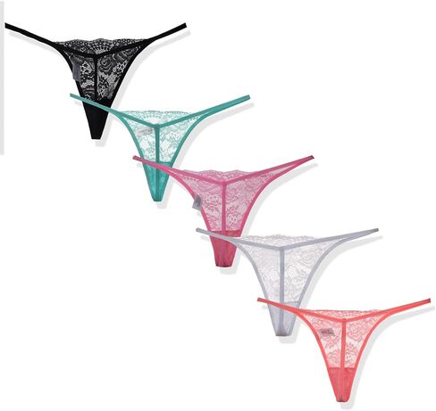 Sexy G-string Thong Panty Underwear Pack of 5 (Large, T-string)Assorted in Saudi Arabia