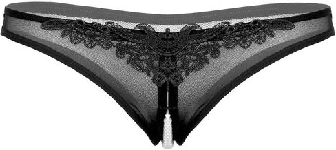 Women Pearl Lace Beads Lace Panties Erotic Thong Lingerie Underwear Black in Saudi Arabia