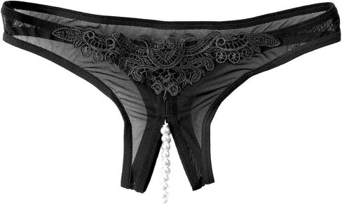 Women Pearl Lace Beads Lace Panties Erotic Thong Lingerie Underwear Black in Saudi Arabia