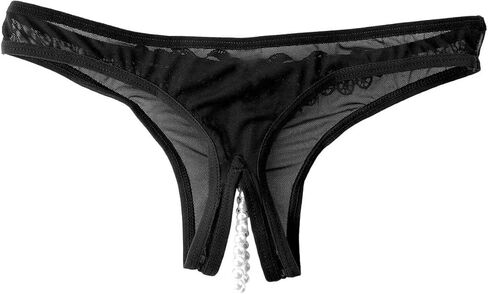 Women Pearl Lace Beads Lace Panties Erotic Thong Lingerie Underwear Black in Saudi Arabia