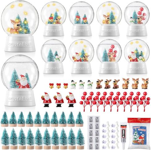 Capoda 10 حزمة عيد الميلاد DIY سنو غلوب عدة مع عيد الميلاد LED البلاستيك كرات الثلج الاصطناعية البسيطة شجرة عيد الميلاد ثلج سانتا الغزلان عطلة الحرفية مجموعة لزينة الشتاء والهدايا in Saudi Arabia