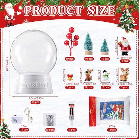 Capoda 10 حزمة عيد الميلاد DIY سنو غلوب عدة مع عيد الميلاد LED البلاستيك كرات الثلج الاصطناعية البسيطة شجرة عيد الميلاد ثلج سانتا الغزلان عطلة الحرفية مجموعة لزينة الشتاء والهدايا in Saudi Arabia