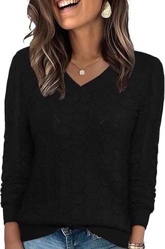 Ivicoer Womens Sweaters V Neck Long Sleeve Pullover Tops Hollow Out Fall Outfits Fashion Clothing 2025 in Saudi Arabia