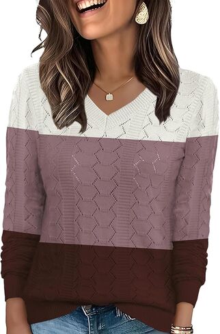 Ivicoer Womens Sweaters V Neck Long Sleeve Pullover Tops Hollow Out Fall Outfits Fashion Clothing 2025 in Saudi Arabia