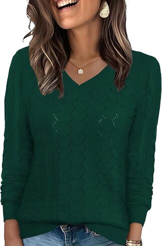 Ivicoer Womens Sweaters V Neck Long Sleeve Pullover Tops Hollow Out Fall Outfits Fashion Clothing 2025 in Saudi Arabia