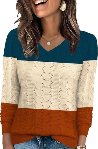 Ivicoer Womens Sweaters V Neck Long Sleeve Pullover Tops Hollow Out Fall Outfits Fashion Clothing 2025 in Saudi Arabia