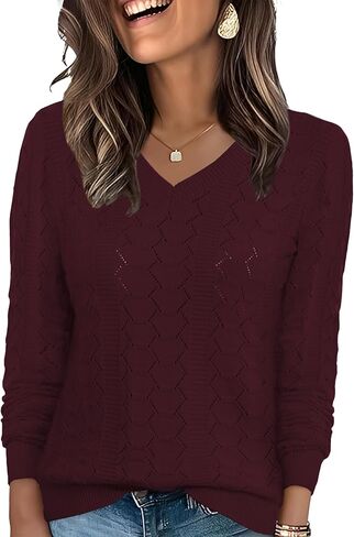Ivicoer Womens Sweaters V Neck Long Sleeve Pullover Tops Hollow Out Fall Outfits Fashion Clothing 2025 in Saudi Arabia