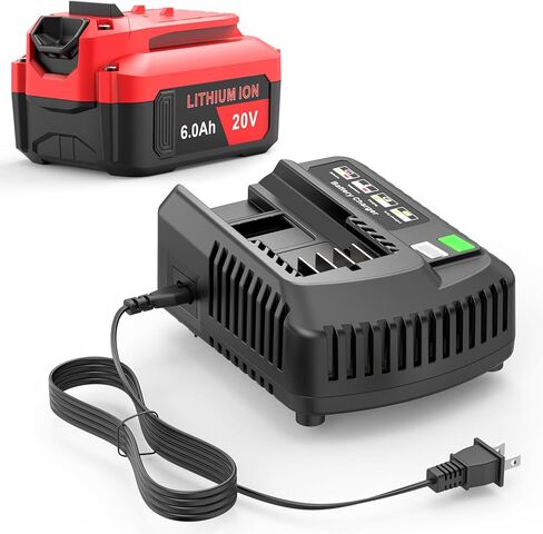 2 Pack CMCB205 20V 6000MAH 120WH+ استبدال البطارية CMCB 104 20V شاحن البطارية السريع لأدوات سلسلة Craftsman متوافقة مع أدوات CRAFTSMAN CMCB204 ، CMCB206 ، CMCB202 ، CMCB201 in Kuwait