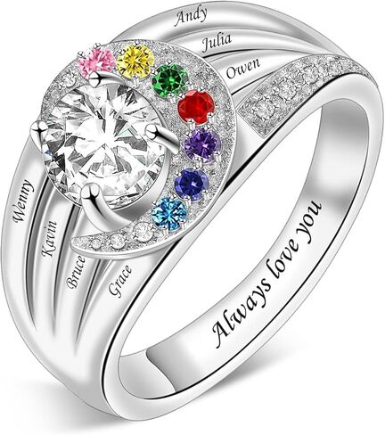 خواتم الأم الشخصية مع 1-8 أحجار الميلاد مقلدة خاتم اسم مخصص للنساء خاتم الأسرة محفورة خاتم القمر لعيد الأم أمي ابنة الجدة الأخوات in Kuwait