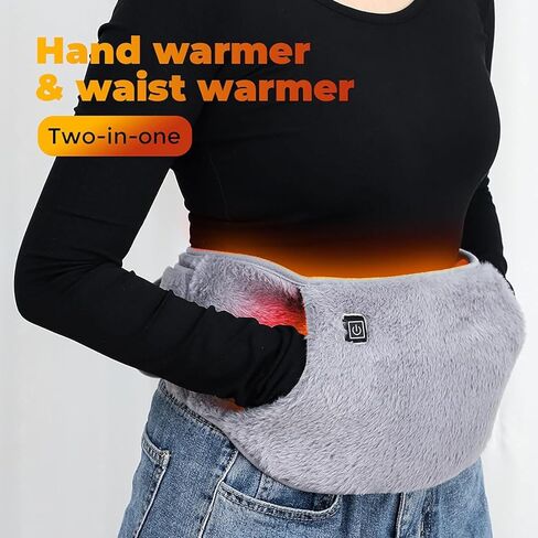 3-in-1 Heating Waist Belt: Heating Pad to Soothe Back & Period Cramps + Portable Hand Warmer, USB Powered, 3-Temp Adjustable Heat Wrap for Women, Gray in Saudi Arabia