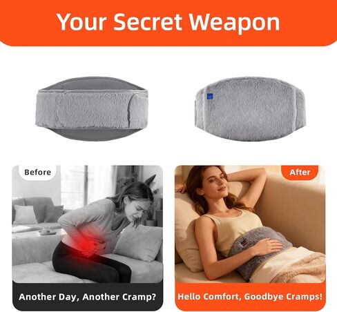 3-in-1 Heating Waist Belt: Heating Pad to Soothe Back & Period Cramps + Portable Hand Warmer, USB Powered, 3-Temp Adjustable Heat Wrap for Women, Gray in Saudi Arabia
