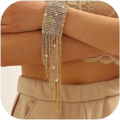 Silver Rhinestone Bracelet for Women Rhinestone Cuff Bracelets Sparkling Blingbling Tassel Craystal Tennis Bracelets for Women Prom Dress Fashion Trendy 2026 in Saudi Arabia