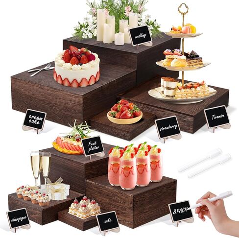 8 Size Nested Buffet Risers with Mini Signs, 8PCS Rustic Wooden Cake & Dessert Display Set, Vintage Wood Crates for Party, Wedding, Baby Shower Table Decor in Kuwait