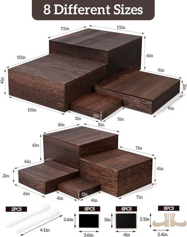 8 Size Nested Buffet Risers with Mini Signs, 8PCS Rustic Wooden Cake & Dessert Display Set, Vintage Wood Crates for Party, Wedding, Baby Shower Table Decor in Kuwait