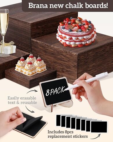 8 Size Nested Buffet Risers with Mini Signs, 8PCS Rustic Wooden Cake & Dessert Display Set, Vintage Wood Crates for Party, Wedding, Baby Shower Table Decor in Kuwait