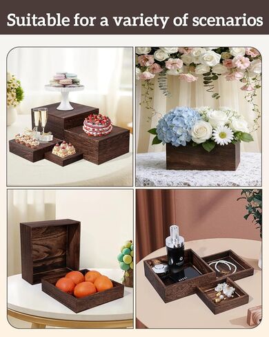 8 Size Nested Buffet Risers with Mini Signs, 8PCS Rustic Wooden Cake & Dessert Display Set, Vintage Wood Crates for Party, Wedding, Baby Shower Table Decor in Kuwait