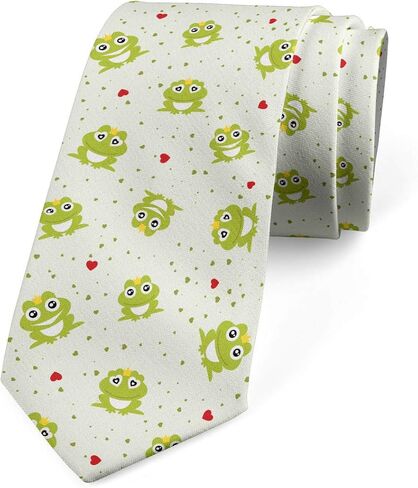 Lunarable Men's Tie, Frog Prince on Dotted Heart, Necktie, 3.7", White Green in Saudi Arabia