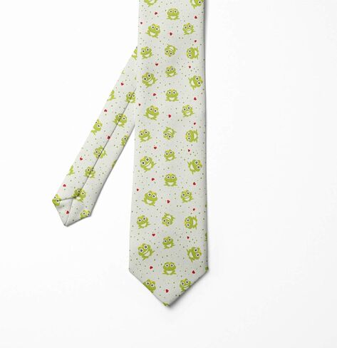 Lunarable Men's Tie, Frog Prince on Dotted Heart, Necktie, 3.7", White Green in Saudi Arabia