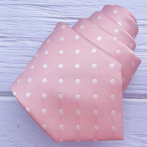 Mens Tie Standard Length 3.35''x58'' Pink White Polka Dot Ties For Men Formal Event Necktie With Gift Box in Saudi Arabia