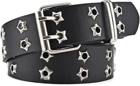 Y2k Punk Belt for Women Men Jeans Y2k Accessories Star Double Buckle PU Leather Belt Fashion Goth Emo Grunge Clothes in Saudi Arabia
