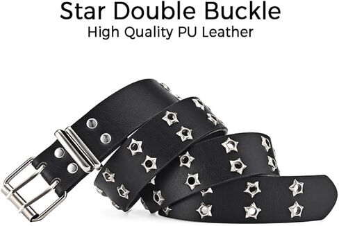 Y2k Punk Belt for Women Men Jeans Y2k Accessories Star Double Buckle PU Leather Belt Fashion Goth Emo Grunge Clothes in Saudi Arabia
