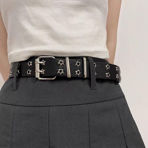 Y2k Punk Belt for Women Men Jeans Y2k Accessories Star Double Buckle PU Leather Belt Fashion Goth Emo Grunge Clothes in Saudi Arabia