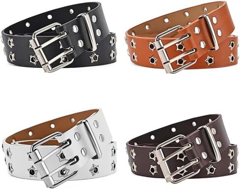 Y2k Punk Belt for Women Men Jeans Y2k Accessories Star Double Buckle PU Leather Belt Fashion Goth Emo Grunge Clothes in Saudi Arabia