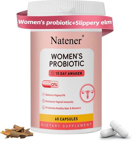 Natener 60 كبسولة بروبيوتيك ورطوبة مهبلية أنثوية - 100 مليار وحدة تشكيل مستعمرات بروبيوتيك للسيدات + الدردار الزلق + دعم جذور الماكا لتوازن درجة الحموضة وجفاف المهبل والمناعة والمزاج in Kuwait