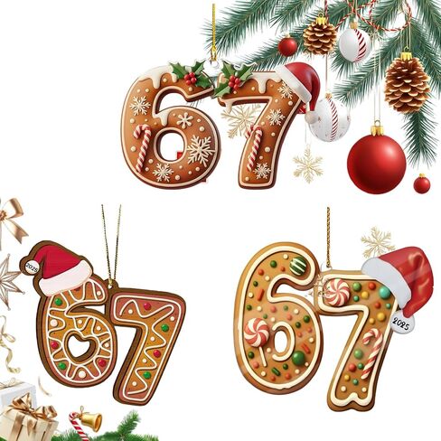 3 قطع زينة عيد الميلاد الستة السبعة، 67 زخرفة أكريليك، زخرفة مضحكة 67 ميمي، زخارف سانتا لشجرة عيد الميلاد، هدية مضحكة للمراهقين in Kuwait