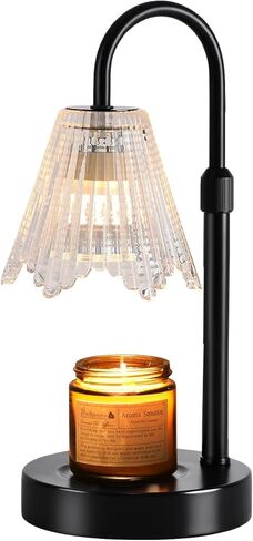 Candle Warmer Lamp, Black Metal, Crystal Glass Shade, Electric Candle Melter with Adjustable Gooseneck, Smoke-Free Safe Design for Home in Saudi Arabia