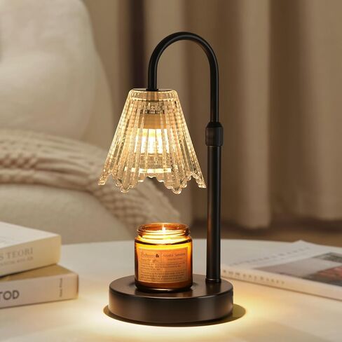 Candle Warmer Lamp, Black Metal, Crystal Glass Shade, Electric Candle Melter with Adjustable Gooseneck, Smoke-Free Safe Design for Home in Saudi Arabia