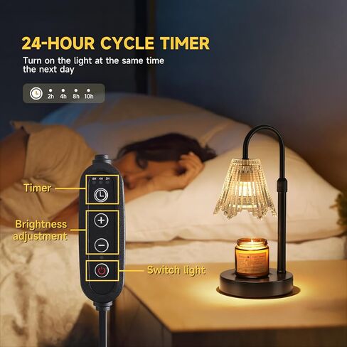 Candle Warmer Lamp, Black Metal, Crystal Glass Shade, Electric Candle Melter with Adjustable Gooseneck, Smoke-Free Safe Design for Home in Saudi Arabia