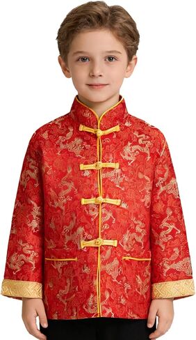 Okbebe Boy Tang Suit Dragon Long Sleeve Shirt Kids Chinese New Year Traditional Button Down Shirt in Saudi Arabia