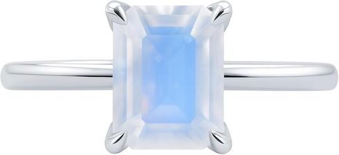 14K Gold Radiant-Cut Moonstone Ring, 9x7 mm (3 ct) Center with Moissanite Accents, Prong Solitaire with Pavé Band, Fine Jewelry Engagement Promise Anniversary – White/Yellow/Rose Gold in Saudi Arabia
